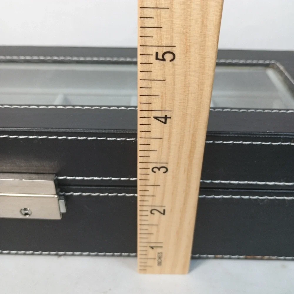 6 Slots Men Women Leather Jewelry Watch Display Case Box Storage Organizer W/Key